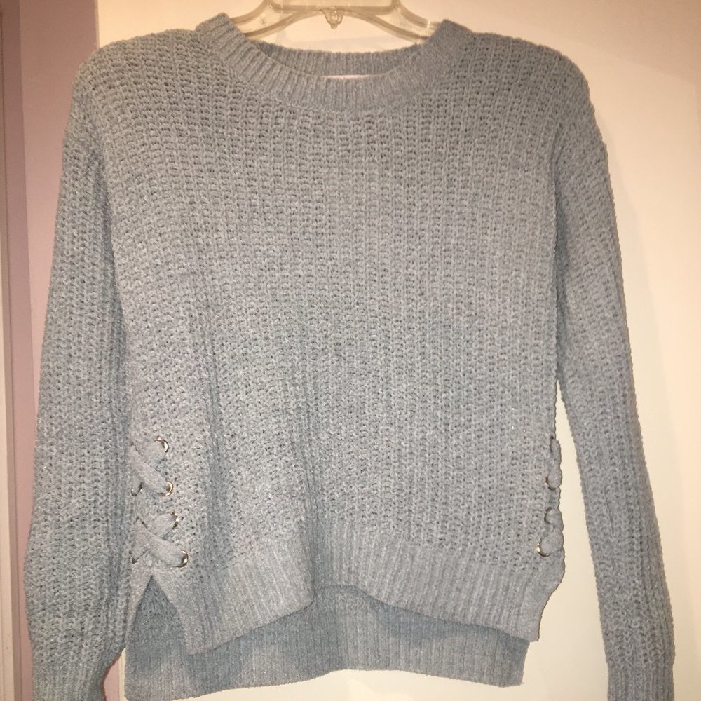 Pink Republic Tiffany Blue LaceUp Crewneck Sweater